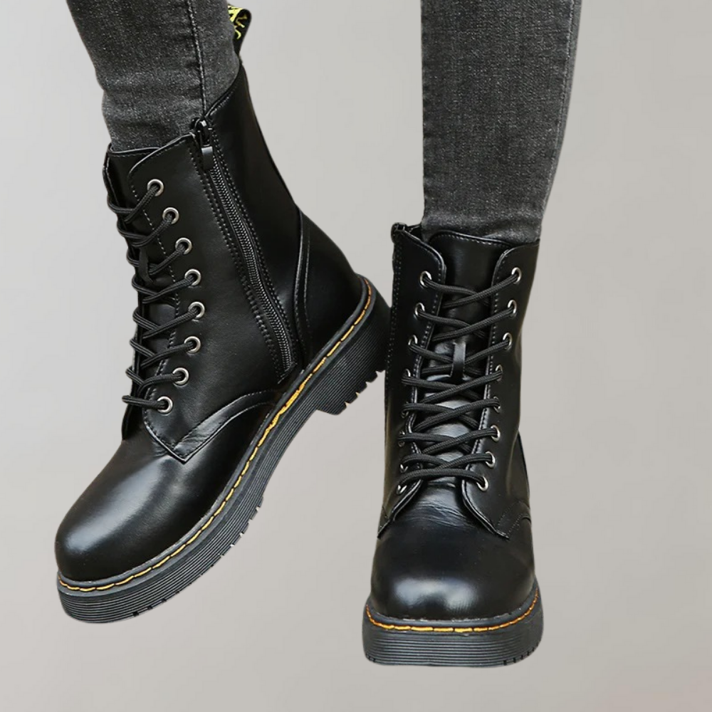 CALORA_ Vacadia | Smooth Leren Veterlaarzen