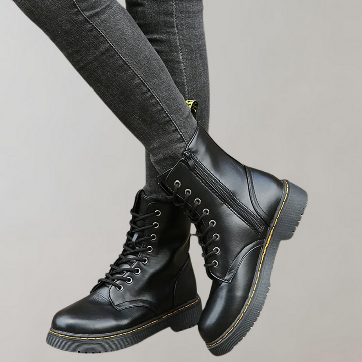 CALORA_ Vacadia | Smooth Leren Veterlaarzen