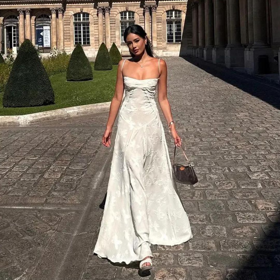 CALORA_ Valentié | Strapless Jasmijn Maxi Jurk met Subtiele Bloemmotief