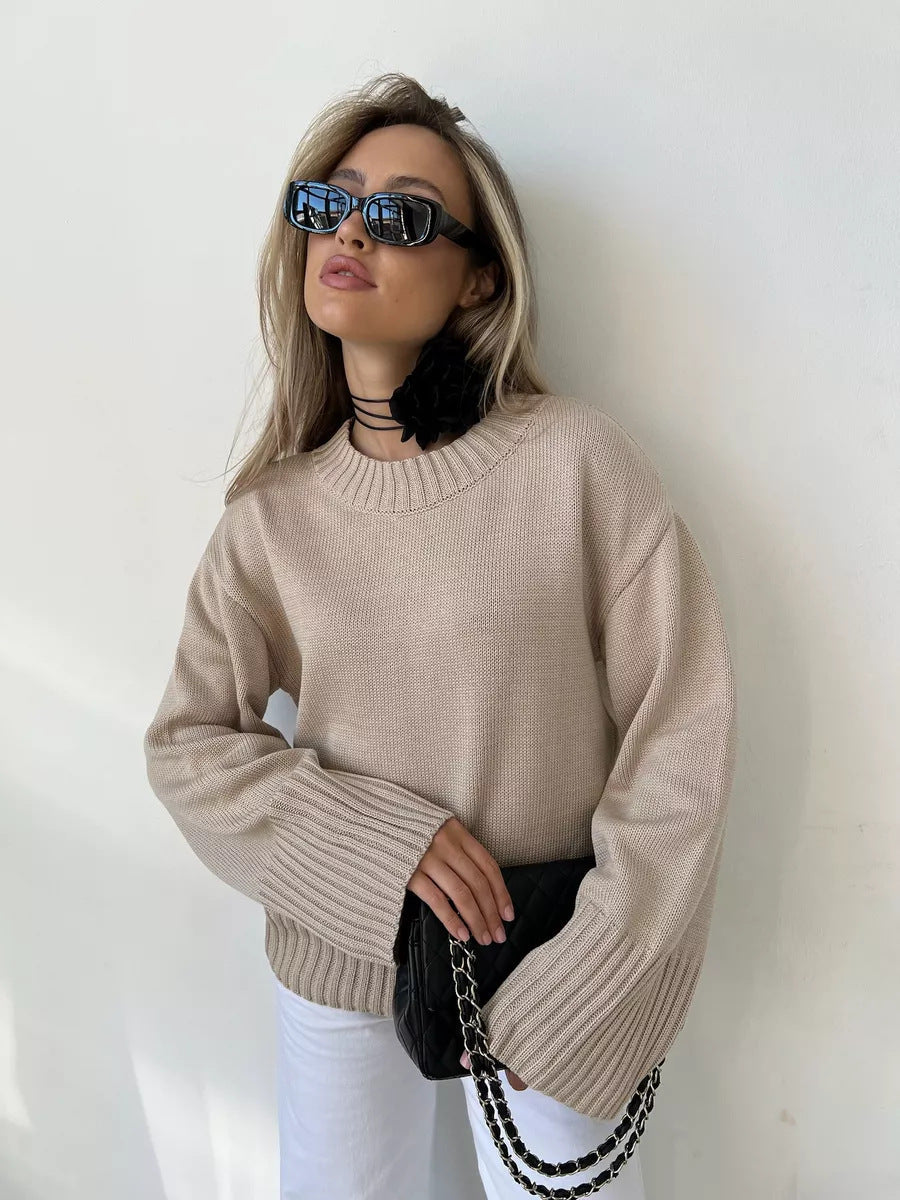 CALORA_ Valentié | Sweater met ronde hals en losse schouders