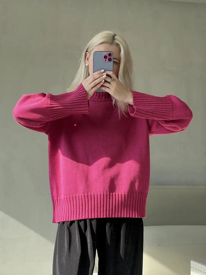 CALORA_ Valentié | Sweater met ronde hals en losse schouders