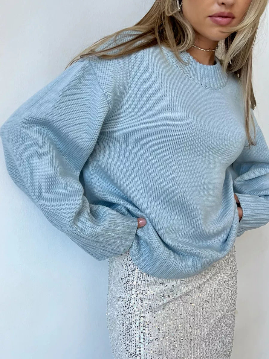 CALORA_ Valentié | Sweater met ronde hals en losse schouders