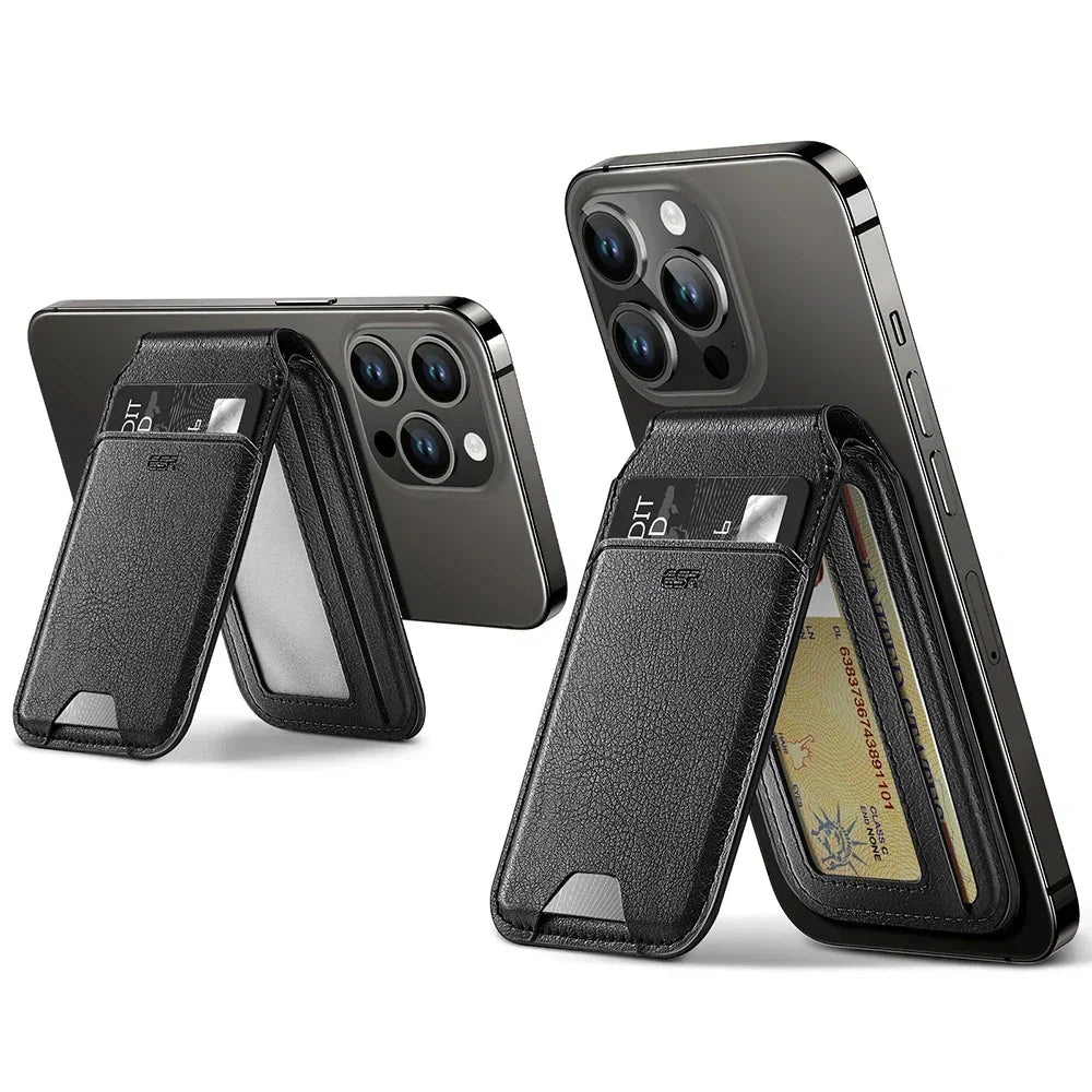 CALORA_ Vegan Lederen Portemonnee Stand voor iPhone 15 / 14 / 13 - Sterke Magnetische Sluiting