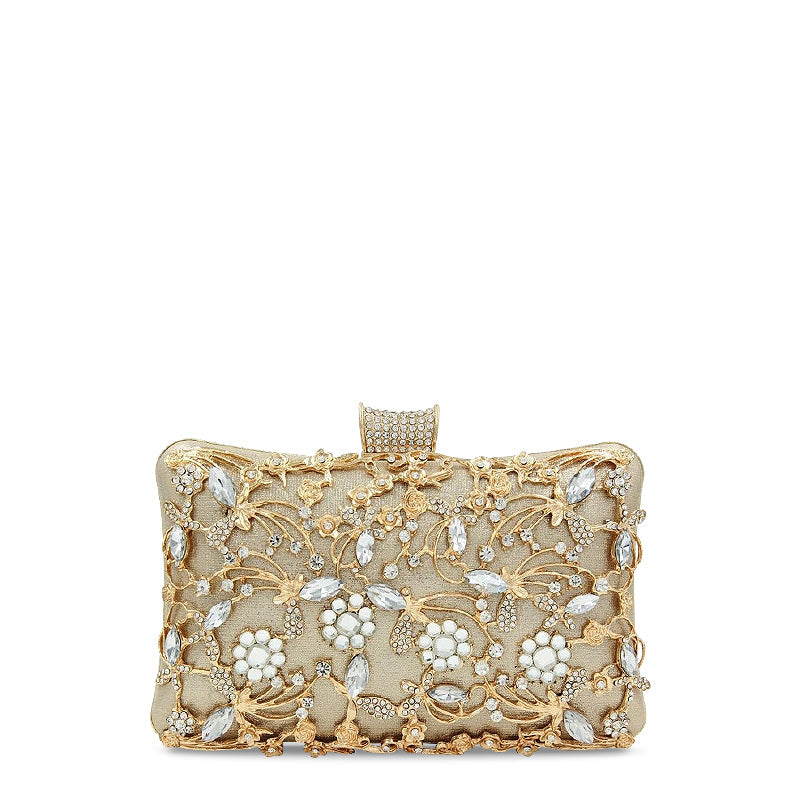 CALORA_ Vegan Leren Clutch Tas met Goudkleurige Details en Zachte Voering