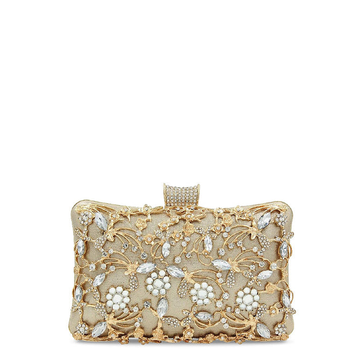 CALORA_ Vegan Leren Clutch Tas met Goudkleurige Details en Zachte Voering
