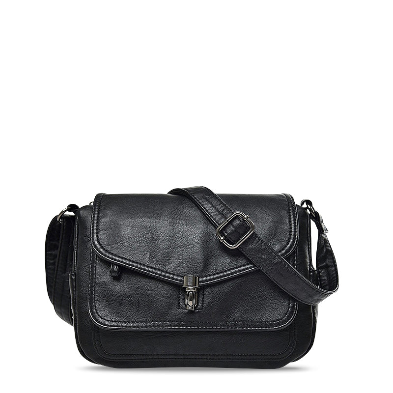 CALORA_ Vegan Leren Crossbody Tas met Zachte Voering en Zwarte Details