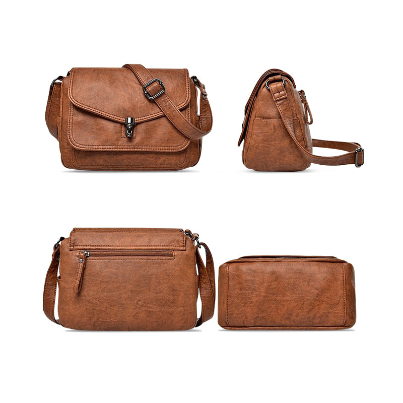 CALORA_ Vegan Leren Crossbody Tas met Zachte Voering en Zwarte Details