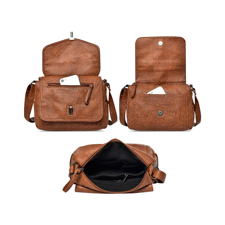 CALORA_ Vegan Leren Crossbody Tas met Zachte Voering en Zwarte Details