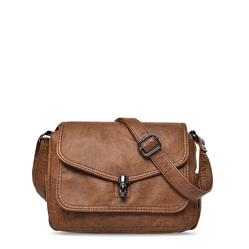 CALORA_ Vegan Leren Crossbody Tas met Zachte Voering en Zwarte Details