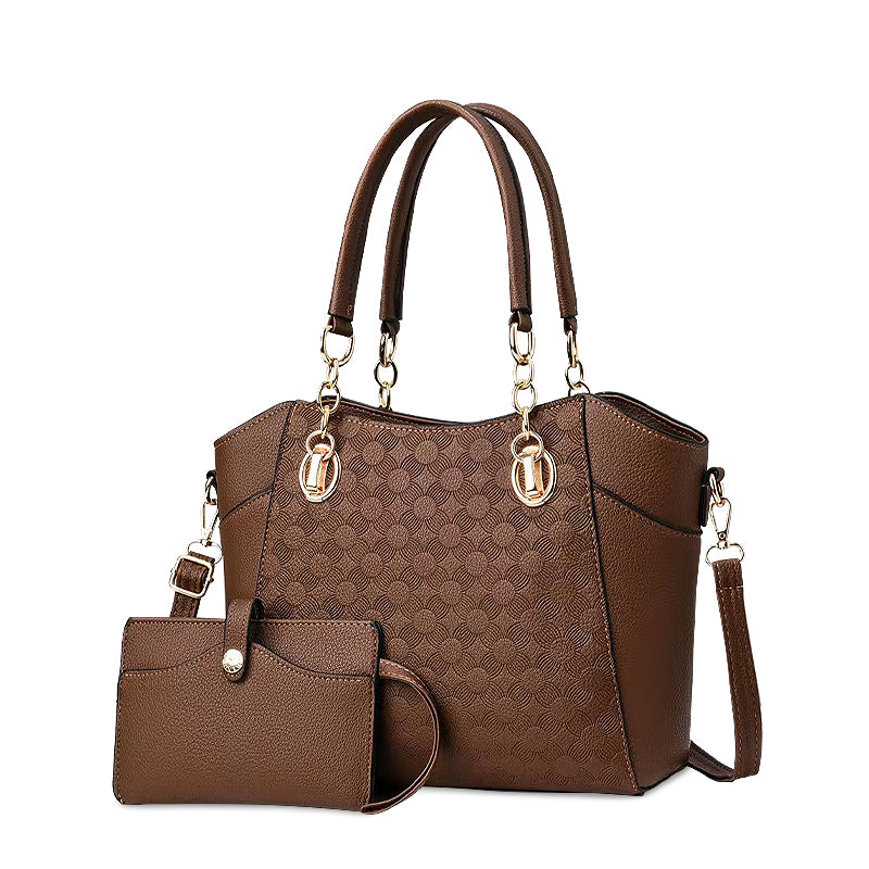 CALORA_ Vegan Leren Dames Handtas met Gouden Details en Zachte Voering