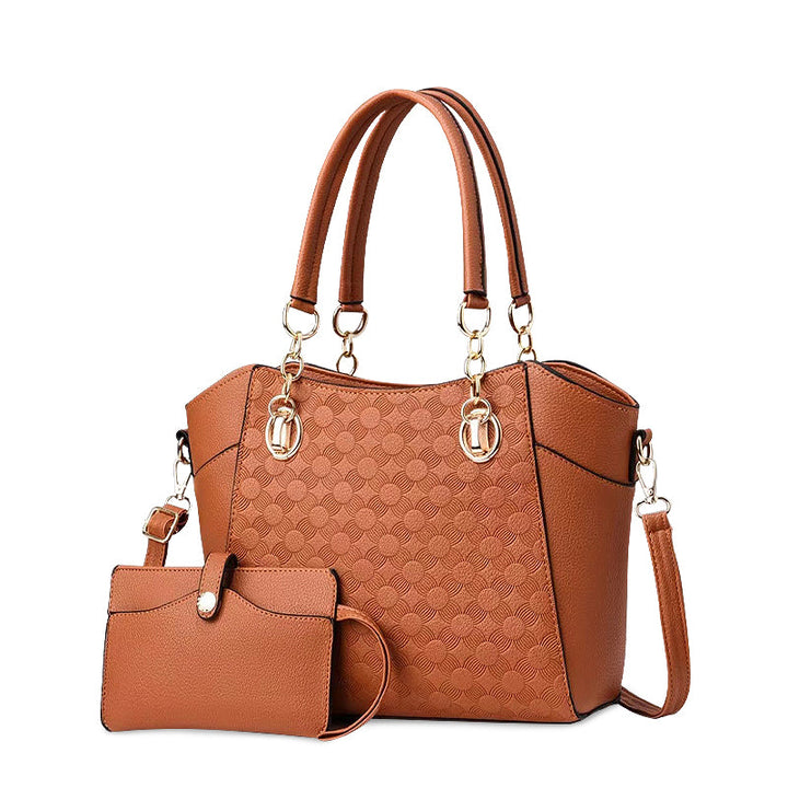 CALORA_ Vegan Leren Dames Handtas met Gouden Details en Zachte Voering