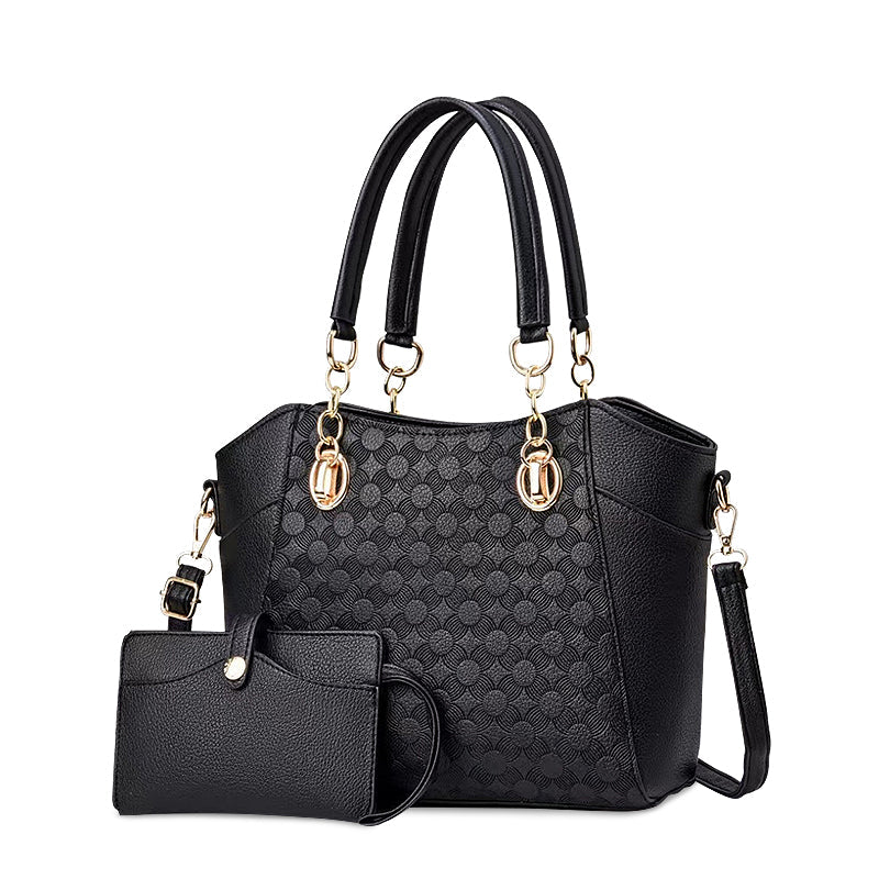 CALORA_ Vegan Leren Dames Handtas met Gouden Details en Zachte Voering