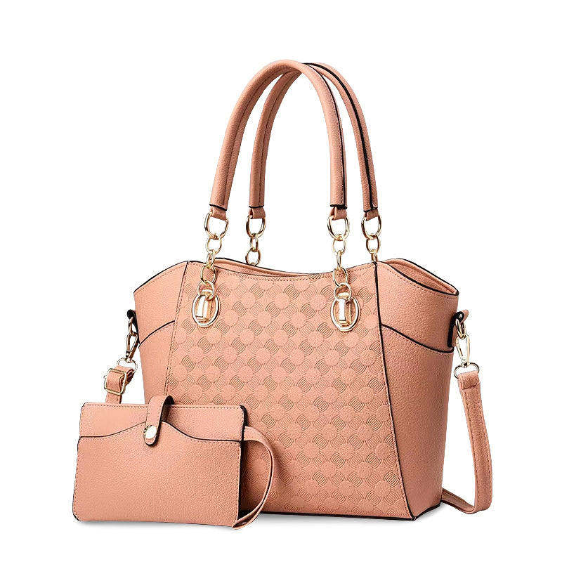 CALORA_ Vegan Leren Dames Handtas met Gouden Details en Zachte Voering