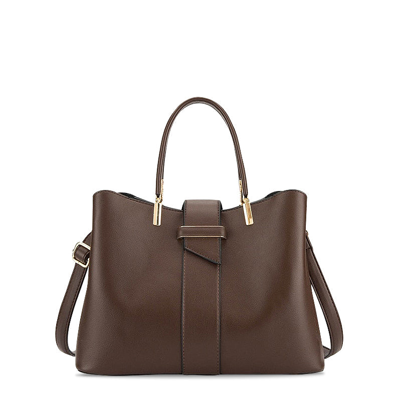 CALORA_ Vegan Leren Handtas met Goudkleurige Details en Ruim Interieur