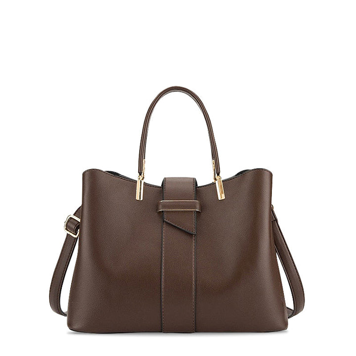 CALORA_ Vegan Leren Handtas met Goudkleurige Details en Ruim Interieur