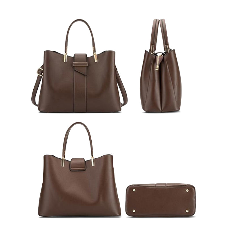 CALORA_ Vegan Leren Handtas met Goudkleurige Details en Ruim Interieur
