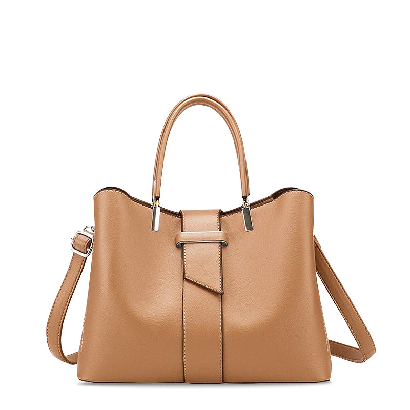 CALORA_ Vegan Leren Handtas met Goudkleurige Details en Ruim Interieur