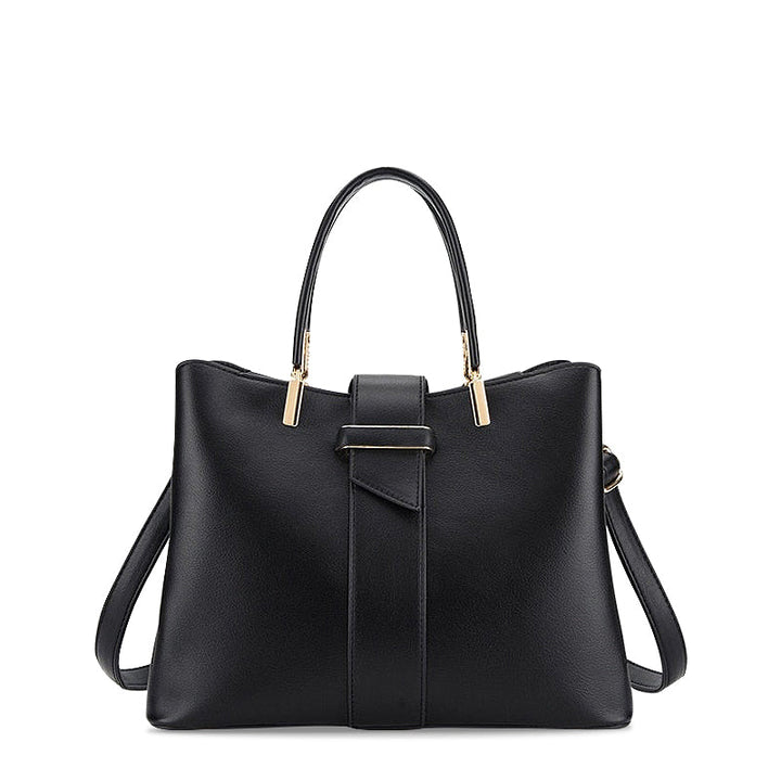 CALORA_ Vegan Leren Handtas met Goudkleurige Details en Ruim Interieur