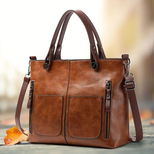 CALORA_ Vintage Leren Herfst Schoudertas voor Dames