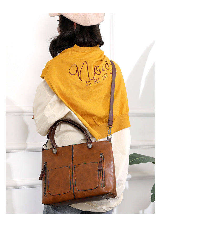 CALORA_ Vintage Leren Herfst Schoudertas voor Dames