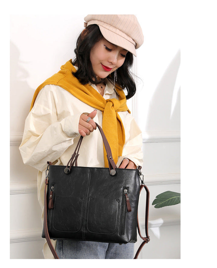 CALORA_ Vintage Leren Herfst Schoudertas voor Dames