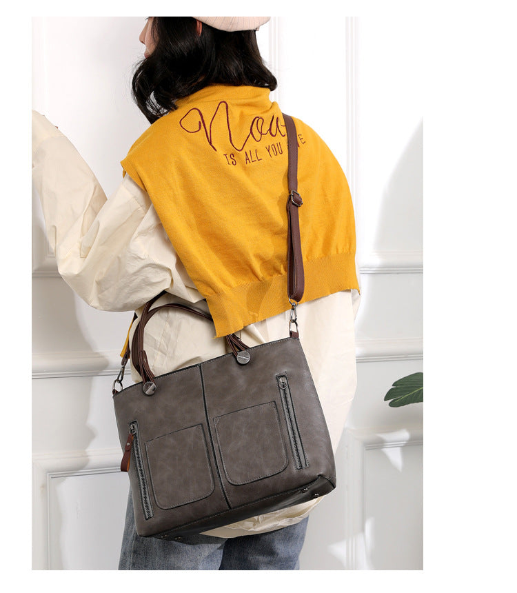 CALORA_ Vintage Leren Herfst Schoudertas voor Dames