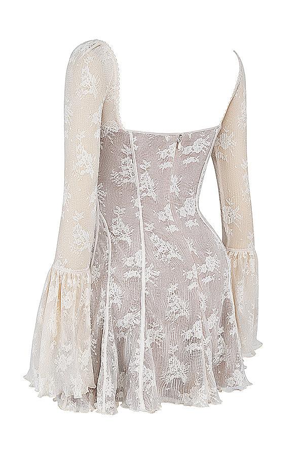 CALORA_ Vintage crèmekleurige korsetjurk met kant