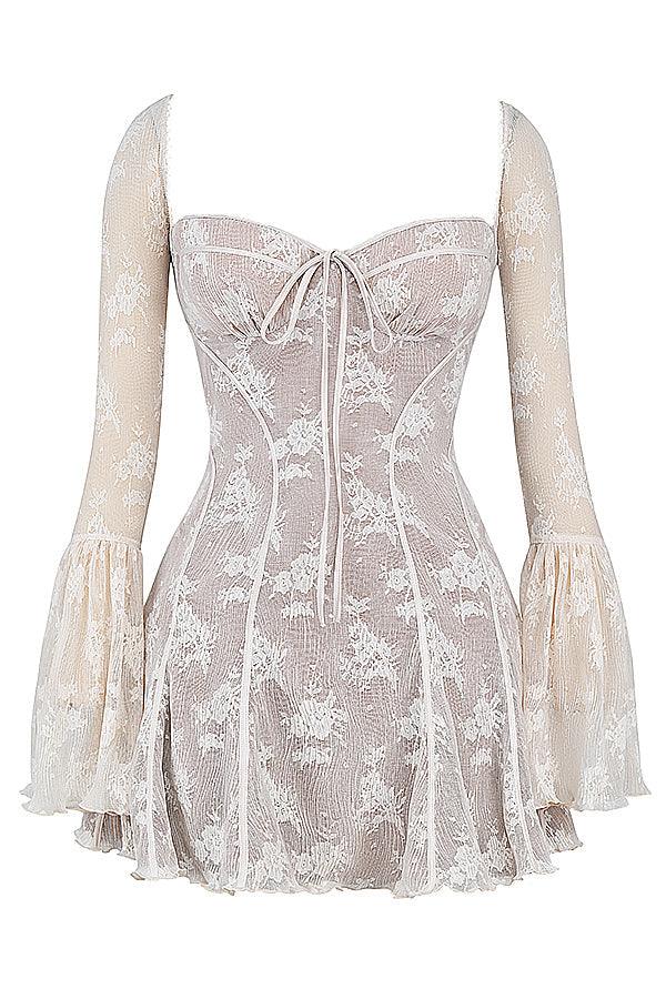 CALORA_ Vintage crèmekleurige korsetjurk met kant
