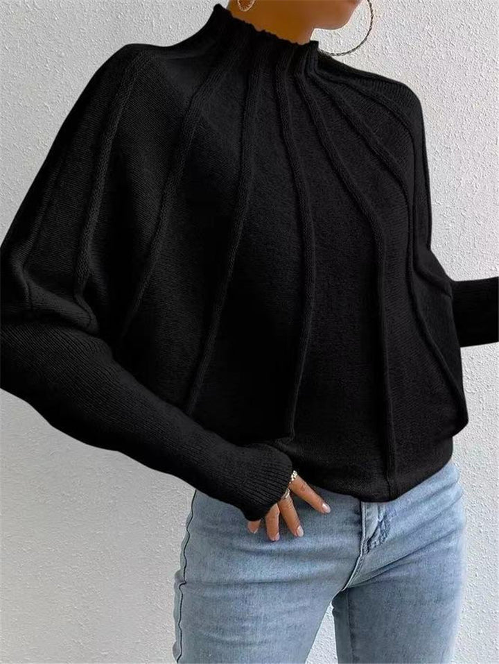 CALORA_ Vleermuismouwen Dames Coltrui met Effen Kleur, Dikke Gebreide Trui voor de Herfst