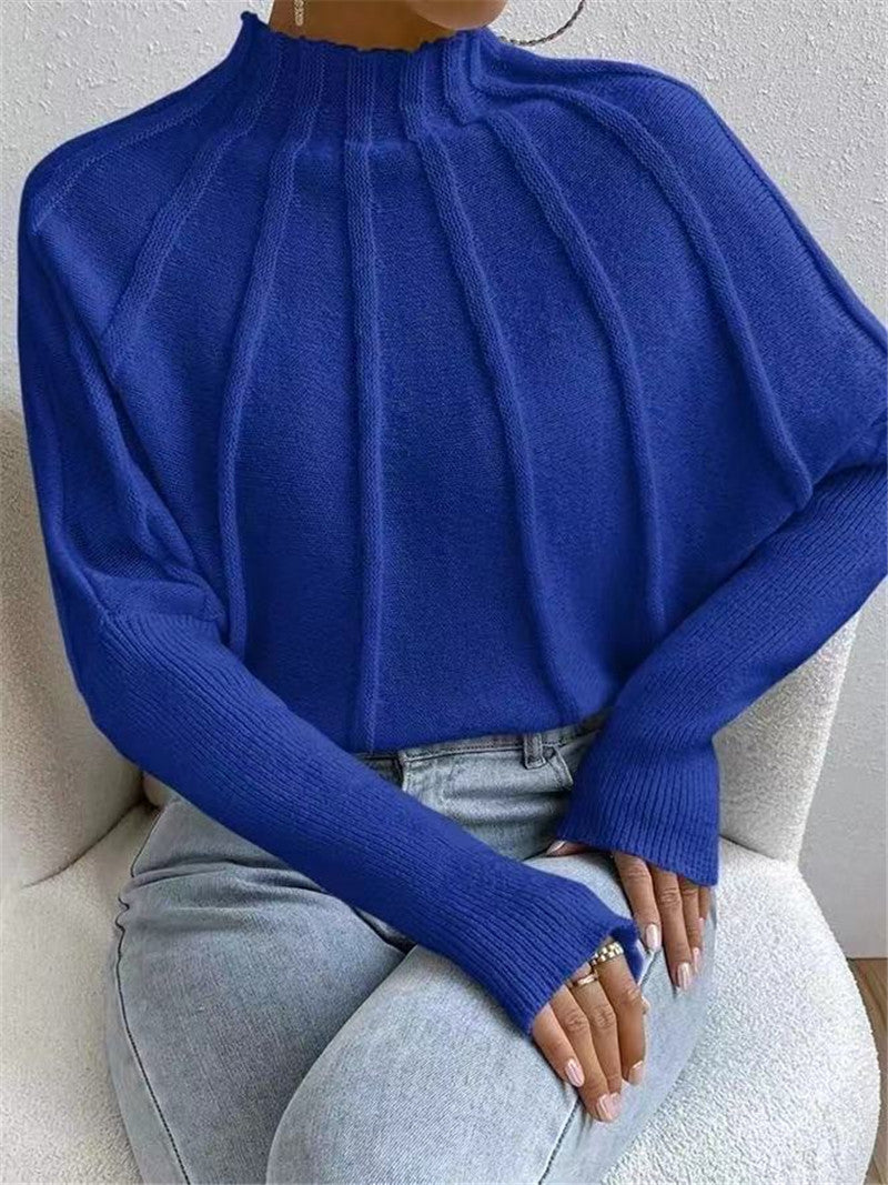 CALORA_ Vleermuismouwen Dames Coltrui met Effen Kleur, Dikke Gebreide Trui voor de Herfst
