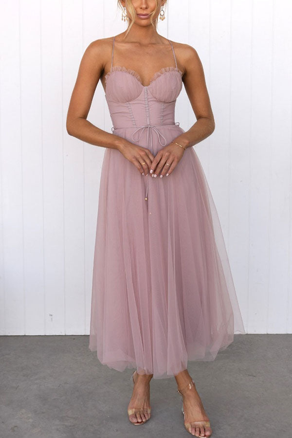 CALORA_ Vrouwelijke Maxi Jurk met Elegante Vloeiende Ontwerp en Mouwenloze Hals