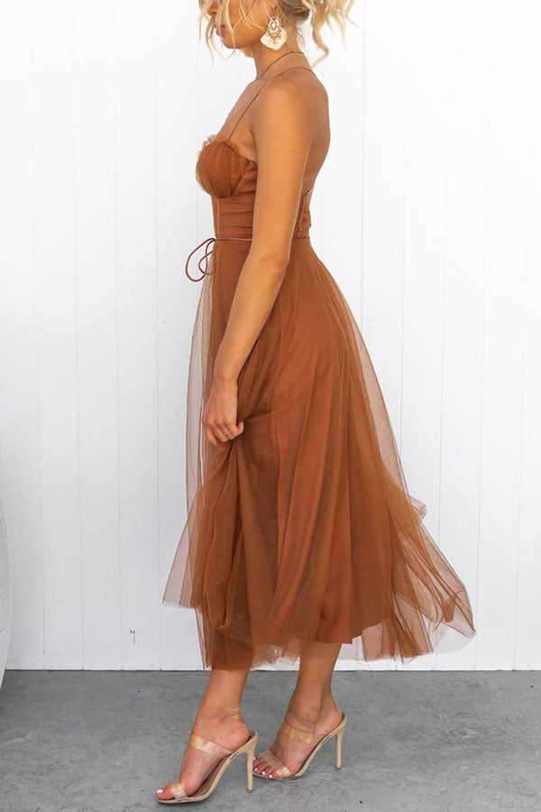 CALORA_ Vrouwelijke Maxi Jurk met Elegante Vloeiende Ontwerp en Mouwenloze Hals