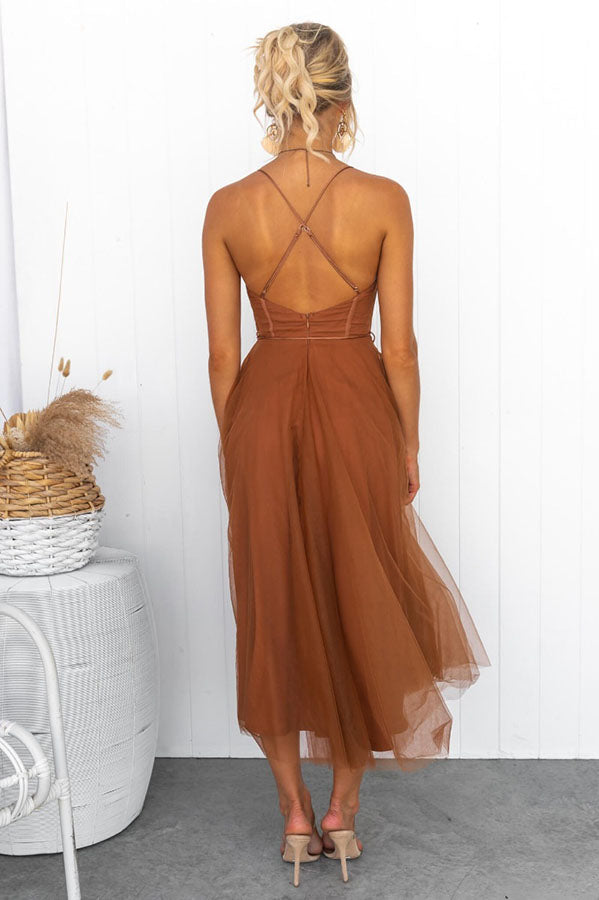 CALORA_ Vrouwelijke Maxi Jurk met Elegante Vloeiende Ontwerp en Mouwenloze Hals