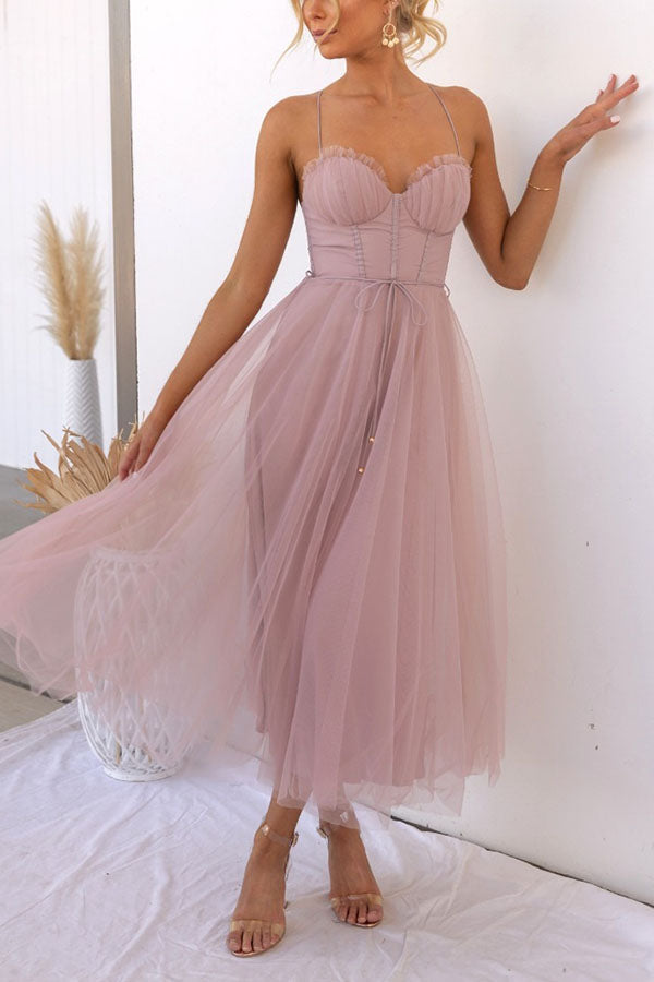 CALORA_ Vrouwelijke Maxi Jurk met Elegante Vloeiende Ontwerp en Mouwenloze Hals