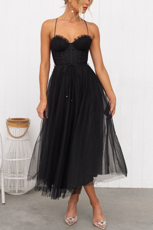 CALORA_ Vrouwelijke Maxi Jurk met Elegante Vloeiende Ontwerp en Mouwenloze Hals