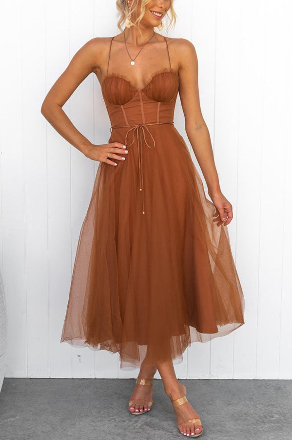 CALORA_ Vrouwelijke Maxi Jurk met Elegante Vloeiende Ontwerp en Mouwenloze Hals