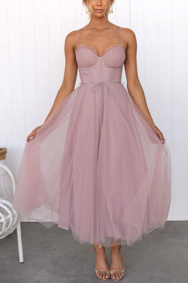CALORA_ Vrouwelijke Maxi Jurk met Elegante Vloeiende Ontwerp en Mouwenloze Hals