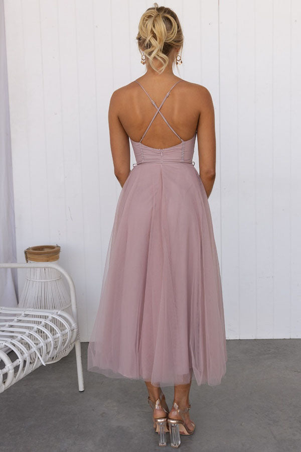 CALORA_ Vrouwelijke Maxi Jurk met Elegante Vloeiende Ontwerp en Mouwenloze Hals