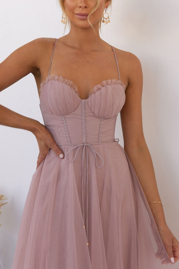 CALORA_ Vrouwelijke Maxi Jurk met Elegante Vloeiende Ontwerp en Mouwenloze Hals