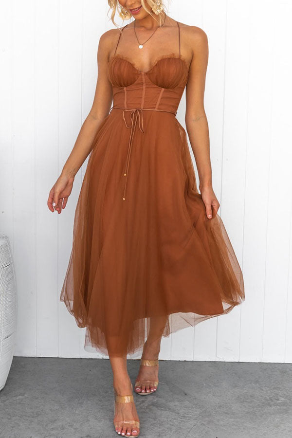CALORA_ Vrouwelijke Maxi Jurk met Elegante Vloeiende Ontwerp en Mouwenloze Hals