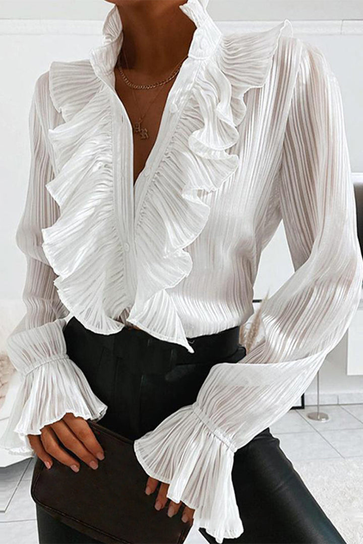 CALORA_ Vrouwen Blouse met Rimpel Voorkant en Aansluitende Taille