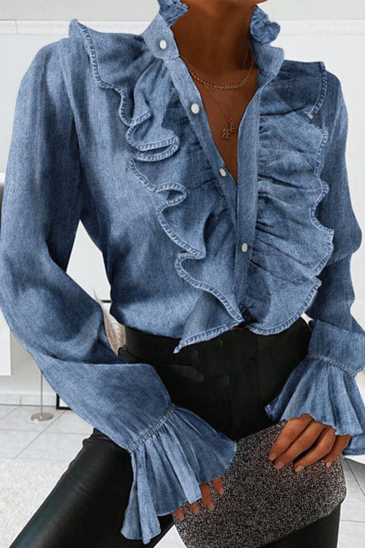 CALORA_ Vrouwen Blouse met Rimpel Voorkant en Aansluitende Taille