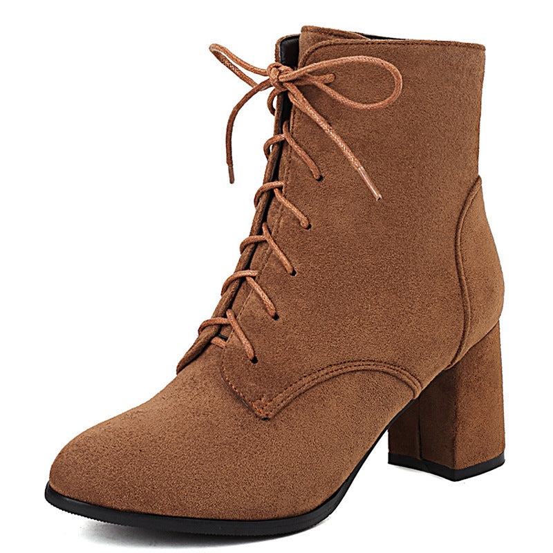 CALORA_ Vrouwen Frosted Korte Laarzen met Veters en Chunky Hak voor Comfort