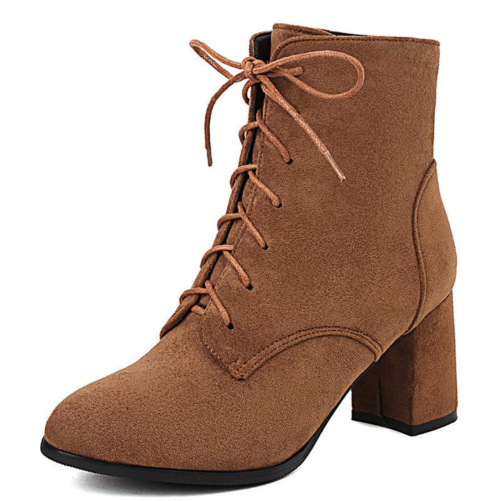 CALORA_ Vrouwen Frosted Korte Laarzen met Veters en Chunky Hak voor Comfort