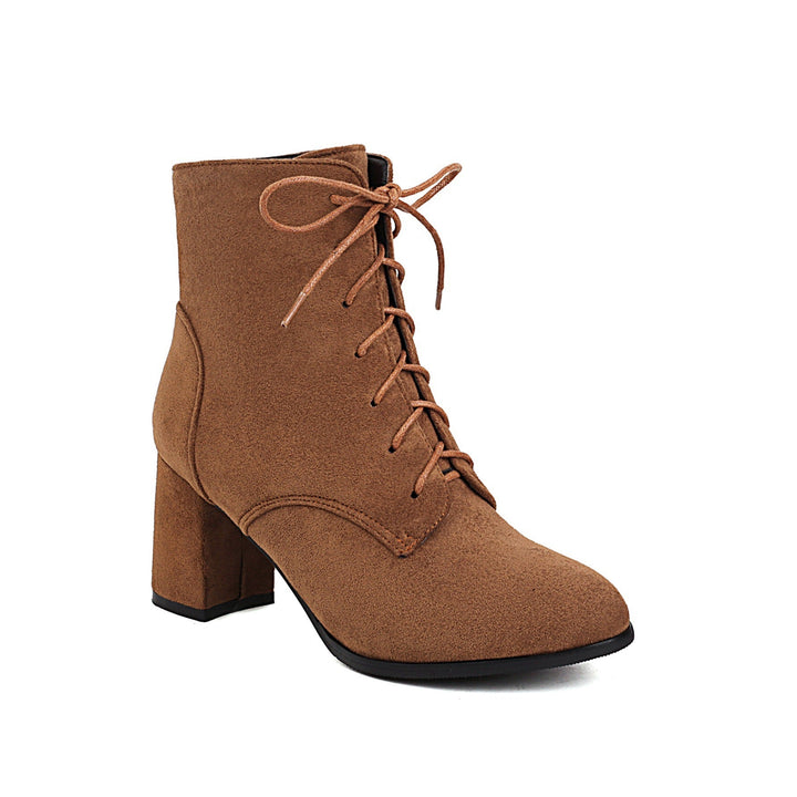 CALORA_ Vrouwen Frosted Korte Laarzen met Veters en Chunky Hak voor Comfort