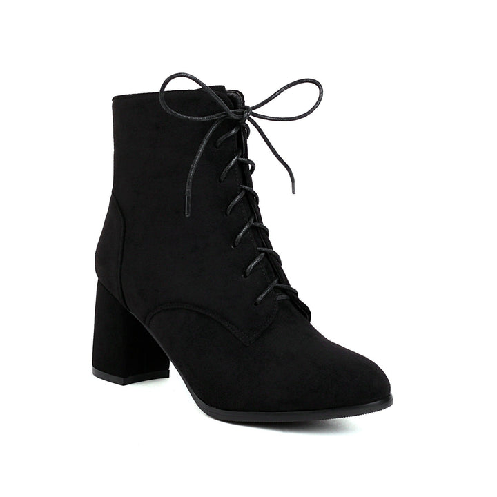 CALORA_ Vrouwen Frosted Korte Laarzen met Veters en Chunky Hak voor Comfort