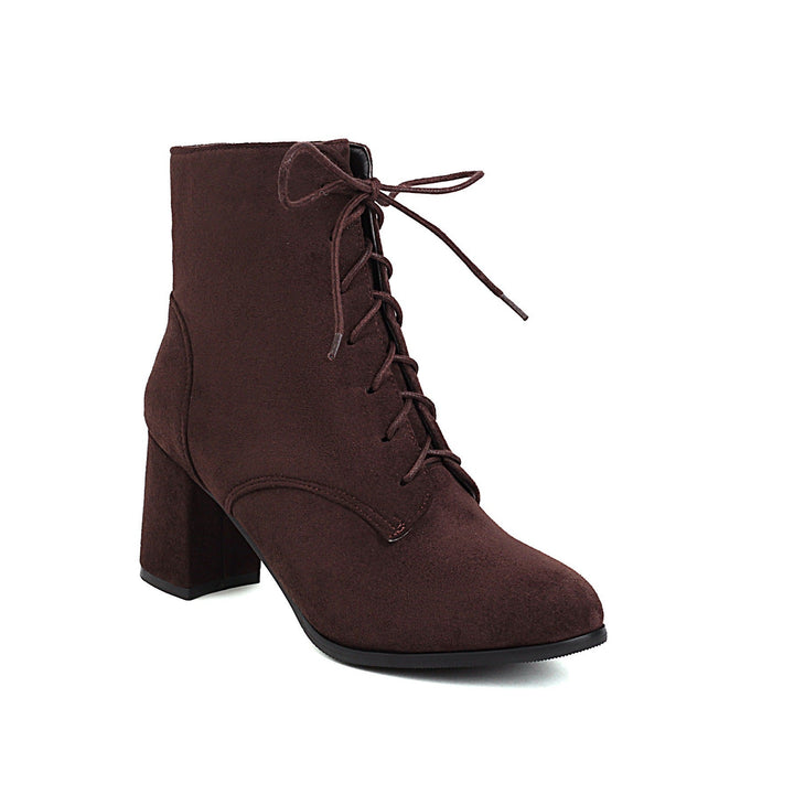 CALORA_ Vrouwen Frosted Korte Laarzen met Veters en Chunky Hak voor Comfort