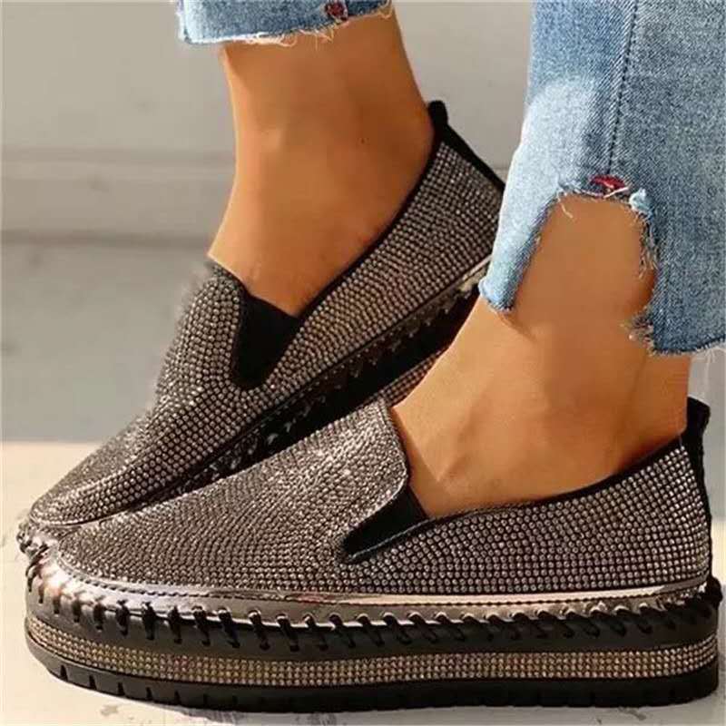CALORA_ Vrouwen Slip-On Schoenen met Strass en Ademend Design