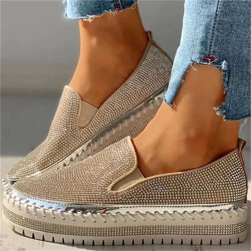 CALORA_ Vrouwen Slip-On Schoenen met Strass en Ademend Design