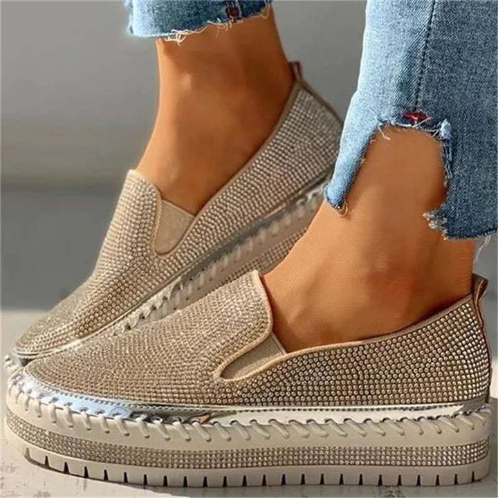 CALORA_ Vrouwen Slip-On Schoenen met Strass en Ademend Design